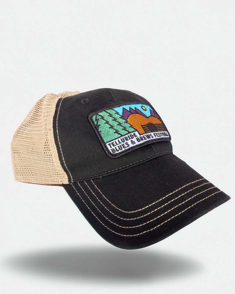 Black/Khaki Evergreen Patch Trucker Hat