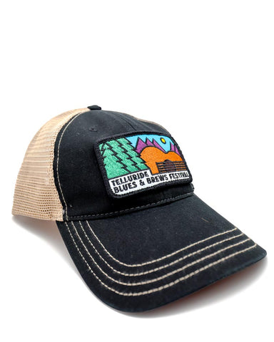 Washed Black Trucker Hat with Evergreen Patch