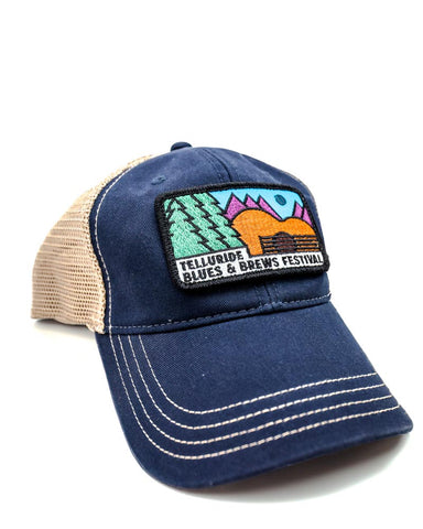 Washed Navy Trucker Hat with Evergreen Patch