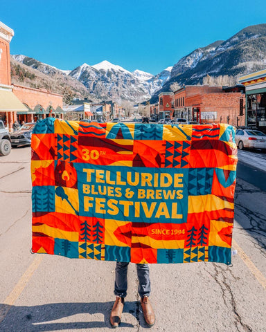 Double-Sided Telluride Blues & Brews Festival Puffy Blanket/Poncho