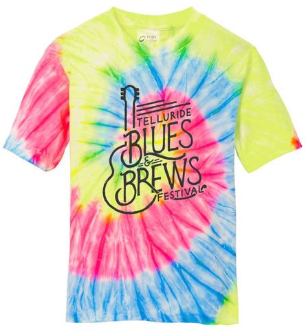 Youth Neon Rainbow Tie Dye Guitar Lines Shirt